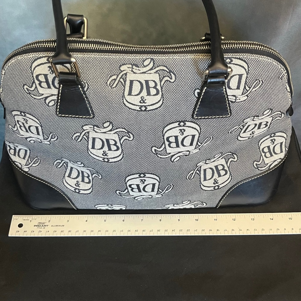 Dooney & Bourke Donegal Crest Dome Satchel Monogram Grey Black Leather Trim - Picture 14 of 16